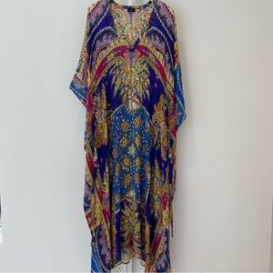 ETRO BLUE MULTI SILK KAFTAN DRESS ONE SIZE NWOTS!